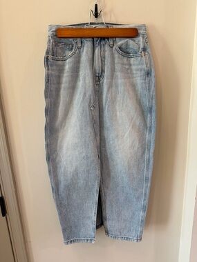 Madewell Denim Midi Skirt Light Wash Blue Cotton Front Slit High Rise Size 25